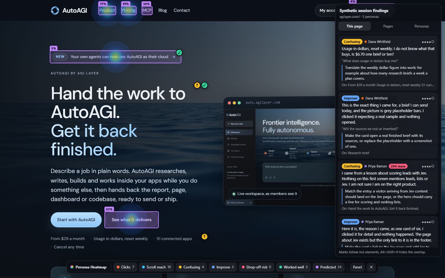 Heat map overlay on the AutoAGI landing page
